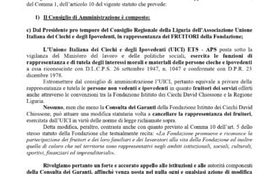 GIU’ LE MANI DALLO STATUTO DELLA FONDAZIONE ISTITUTO DEI CIECHI DAVID CHIOSSONE